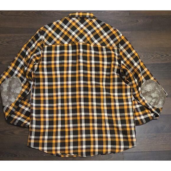 AKOO Shirt Mens Sz L Orange Black Buffalo Check Elbow Pads/PatchesUp Cargo - Picture 2 of 13